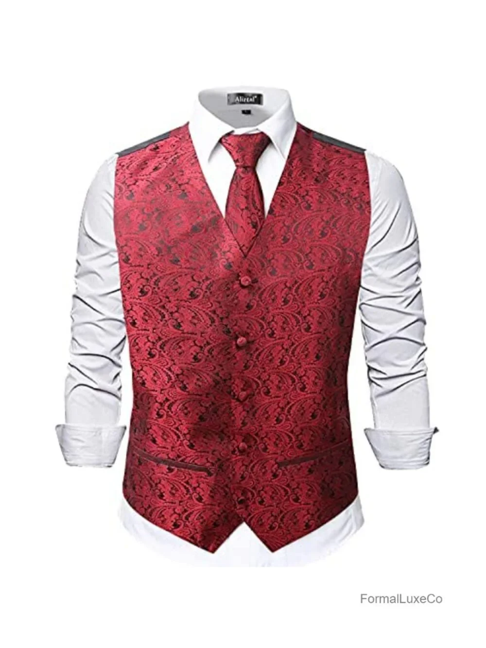 Alizeal Men's Classic Paisley Jacquard Waistcoat 4-Piece Suit Vest Set